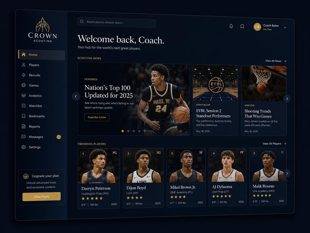 ScoutLine home page with trending players and news